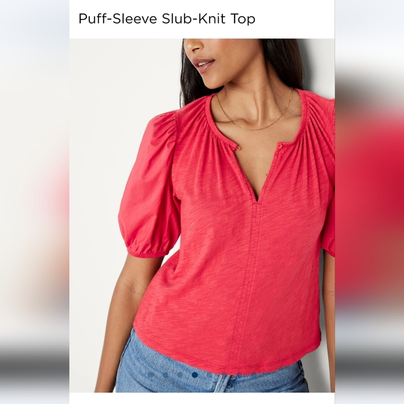 Old Navy Puff Sleeve Slub Knit Top NWT Red XL Tall - Picture 3 of 5